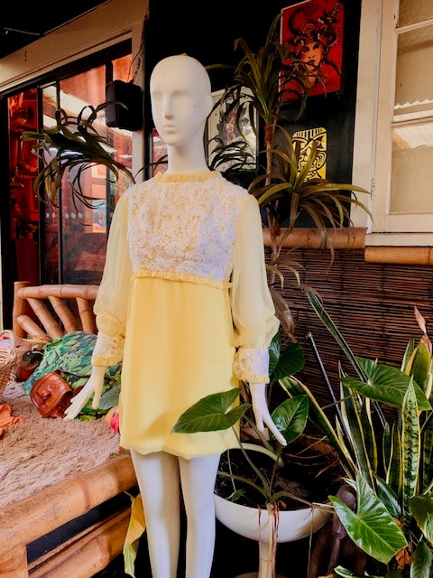 1960 s Lemon Yellow Baby Doll Style Mini Dress